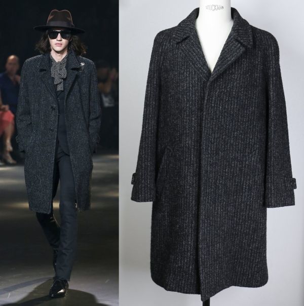 16AW SAINT LAURENT PARIS by Hedi Slimane サンローランパリ ストライプ ツイード オーバーコート 44 over coat b6616