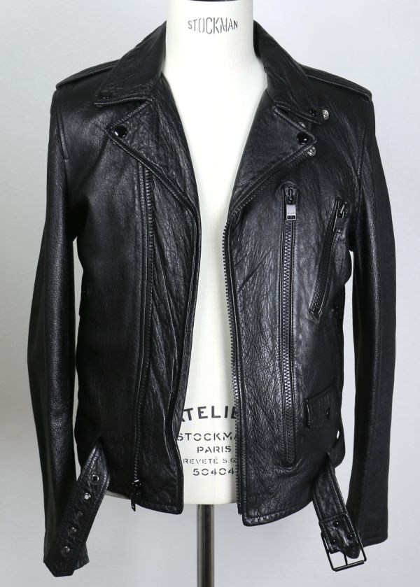 16AW SAINT LAURENT PARIS by Hedi Slimane サンローランパリ L17 クラシックモーターサイクル レザー ライダース ジャケット 46 黒 b6649