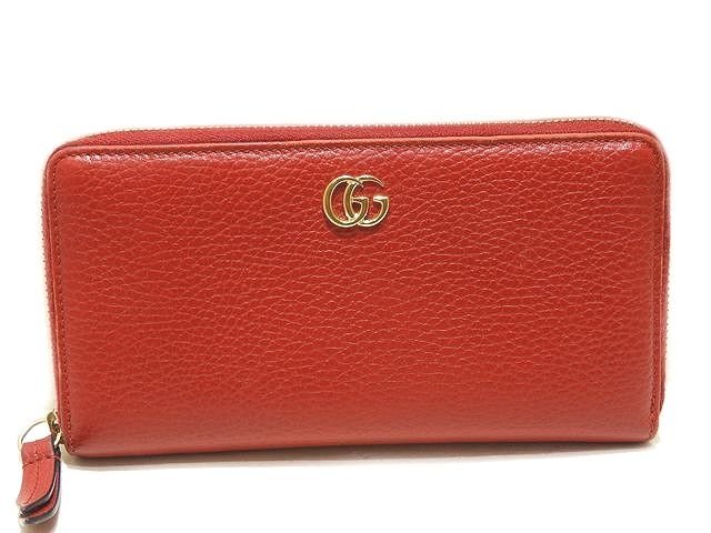 GUCCI グッチ GGマーモント ラウンドファスナー 長財布 ☆ 456117 レッド系 レディース ゴールド金具 ▼ヨロト00/6B_画像1