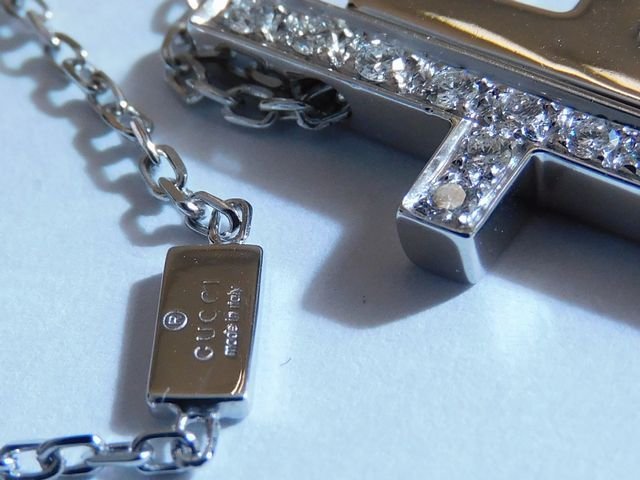  как новый товар Gucci # K18 WG белое золото diamond раздельный Cross колье GUCCI *6B 41000