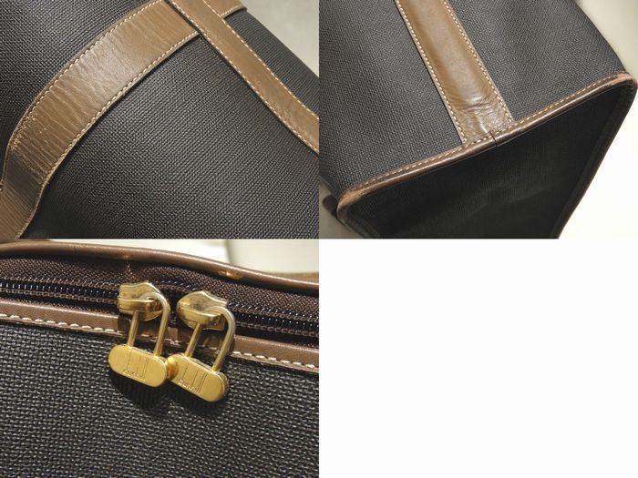 dunhill ダンヒル カーキ系 メンズ ボストンバッグ ◆ 旅行鞄 大型 PVC加工 レザー ▼ マニ10 / 6B_画像6