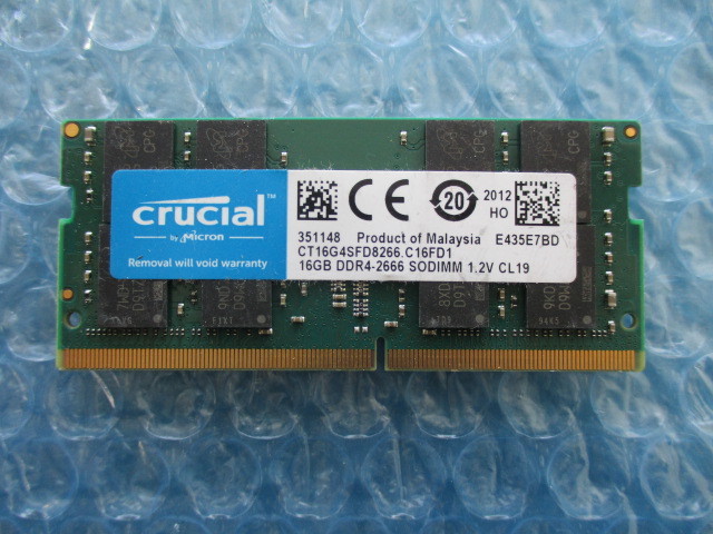 crucial 16GB×1枚 DDR4-2666 1.2V CL19 中古動作品 ノートPC用 メモリ【NM-216】_画像1