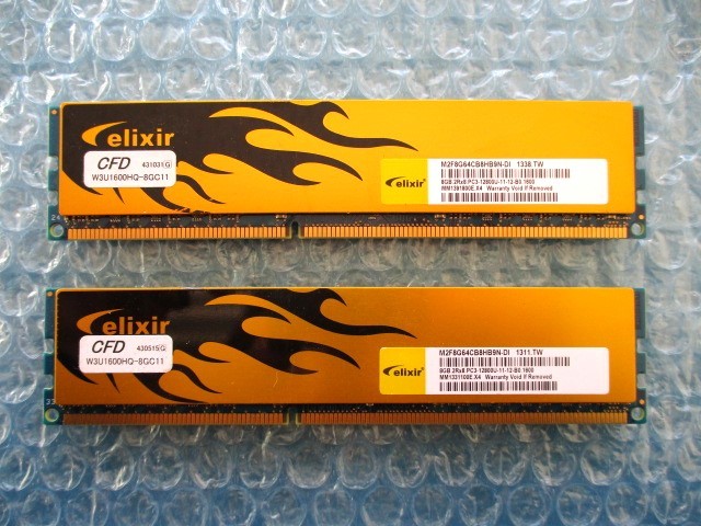 elixir CFD 8GB×2 計16GB DDR3 PC3-12800U-11-12-B0.1600 中古動作品 デスクトップ メモリ【DM-878】_画像1