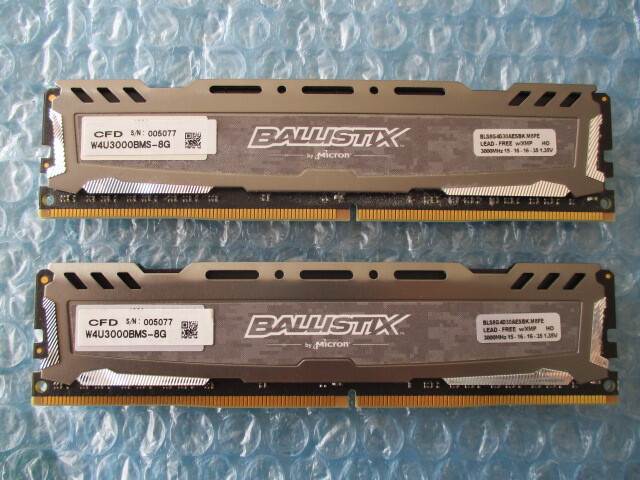 crucial BALLISTIX CFD 8GB×2枚 計16GB DDR4 3200MHz 1.35V 中古動作品 デスクトップ メモリ【DM-899】_画像1