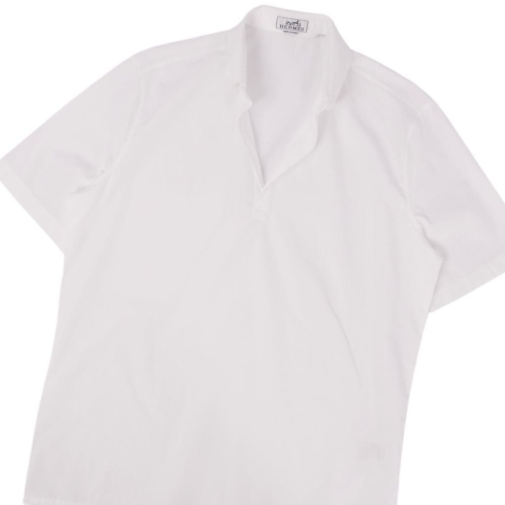  прекрасный товар Hermes HERMES рубашка открытый цвет Short рукав тянуть over tops мужской 39/15 1/2 белый cf02me-rm11e26797