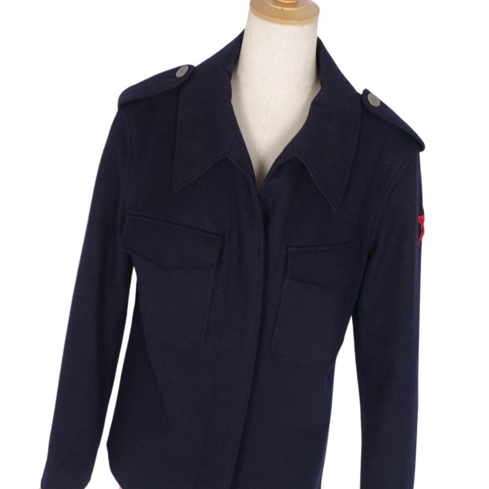  Agnes B agnes b. jacket button fly embroidery wool outer lady's 38(M corresponding ) navy cf02ot-rm04f08842