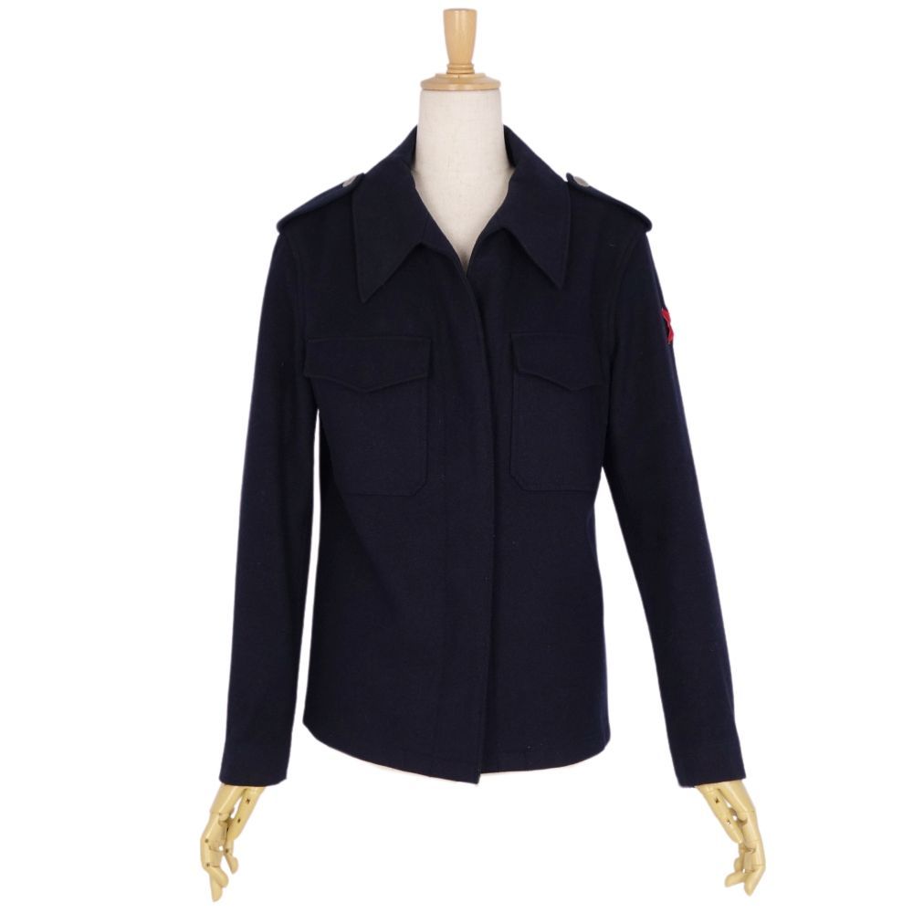  Agnes B agnes b. jacket button fly embroidery wool outer lady's 38(M corresponding ) navy cf02ot-rm04f08842