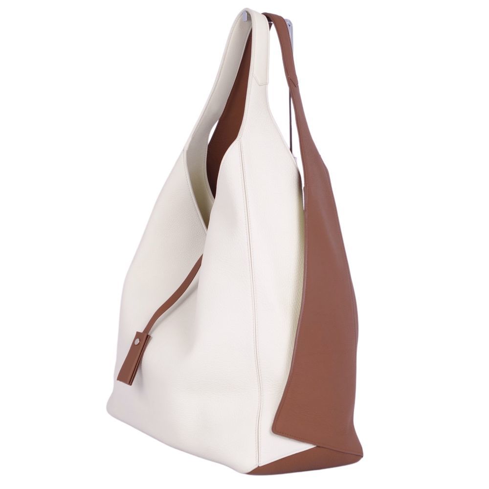 美品 ロロピアーナ Loro Piana バッグ FOLDED HOBO トートバッグ バイカラー カーフレザー 本革 鞄 ブラウン/ホワイト cf02do-rm08e26856_画像4