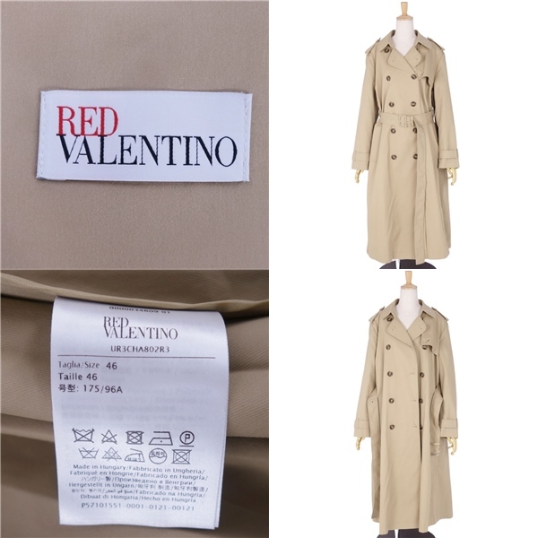 極美品 ヴァレンティノ RED VALENTINO コート トレンチコート コットン ナイロン プリーツ レディース 46 ベージュ cf01ed-rm05e26721_画像10