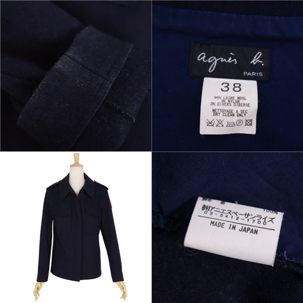  Agnes B agnes b. jacket button fly embroidery wool outer lady's 38(M corresponding ) navy cf02ot-rm04f08842