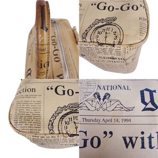  Galliano GALLIANO bag Boston bag Mini vi - gun leather total pattern men's Italy made beige cf02dd-rm04c14596