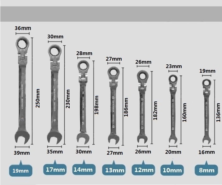 TS首振り◇ラチェットレンチセット◇ 8、10、12、13、14、17、19ｍｍ◇ 7点セット72ギア_画像3