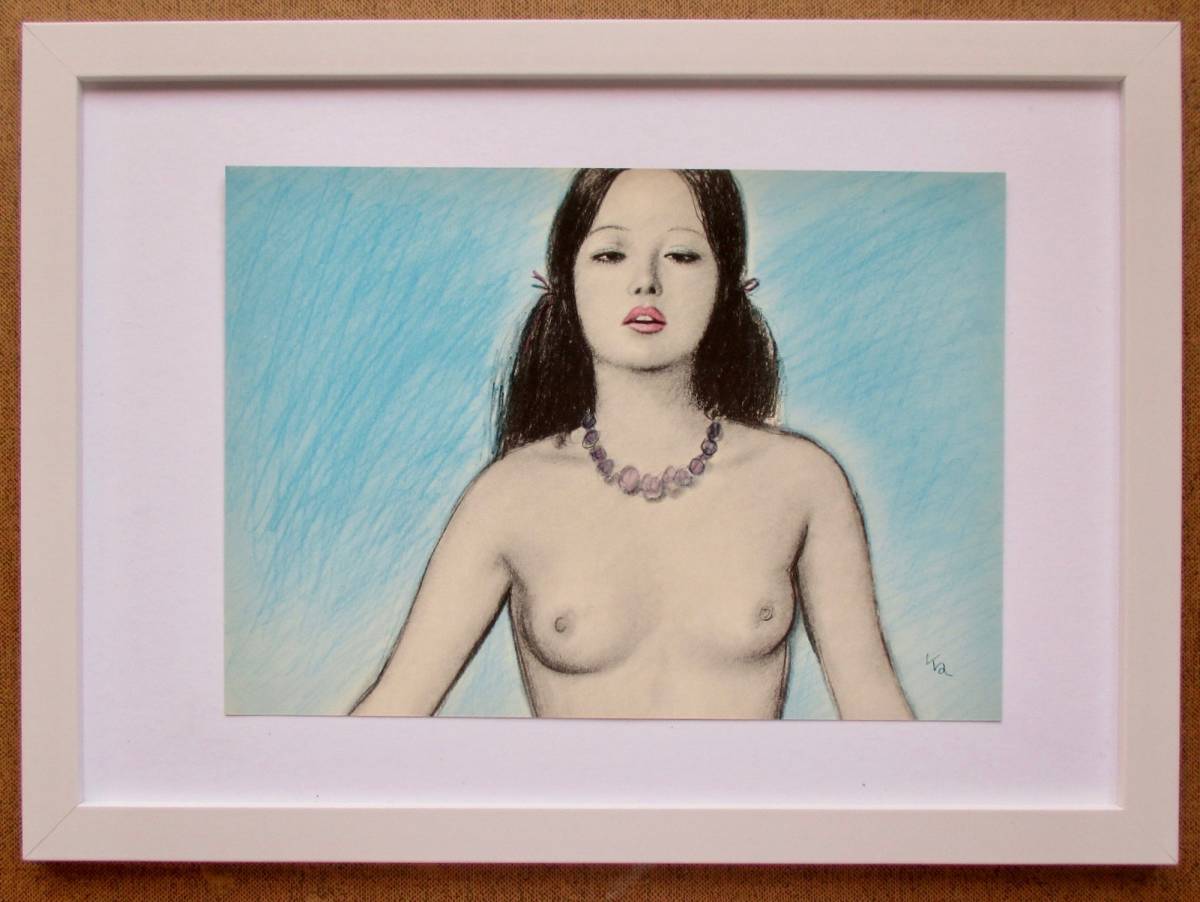 風間 完 「首飾りの裸婦」 印刷物　画集画 A4新品額入り_画像1