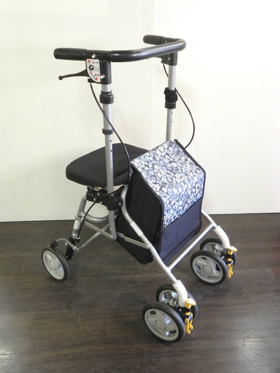 [R378] остров завод 4 колесо ходьба машина коляска для пожилых симфония SP тонкий цветочный принт темно-синий приспособление для ходьбы 