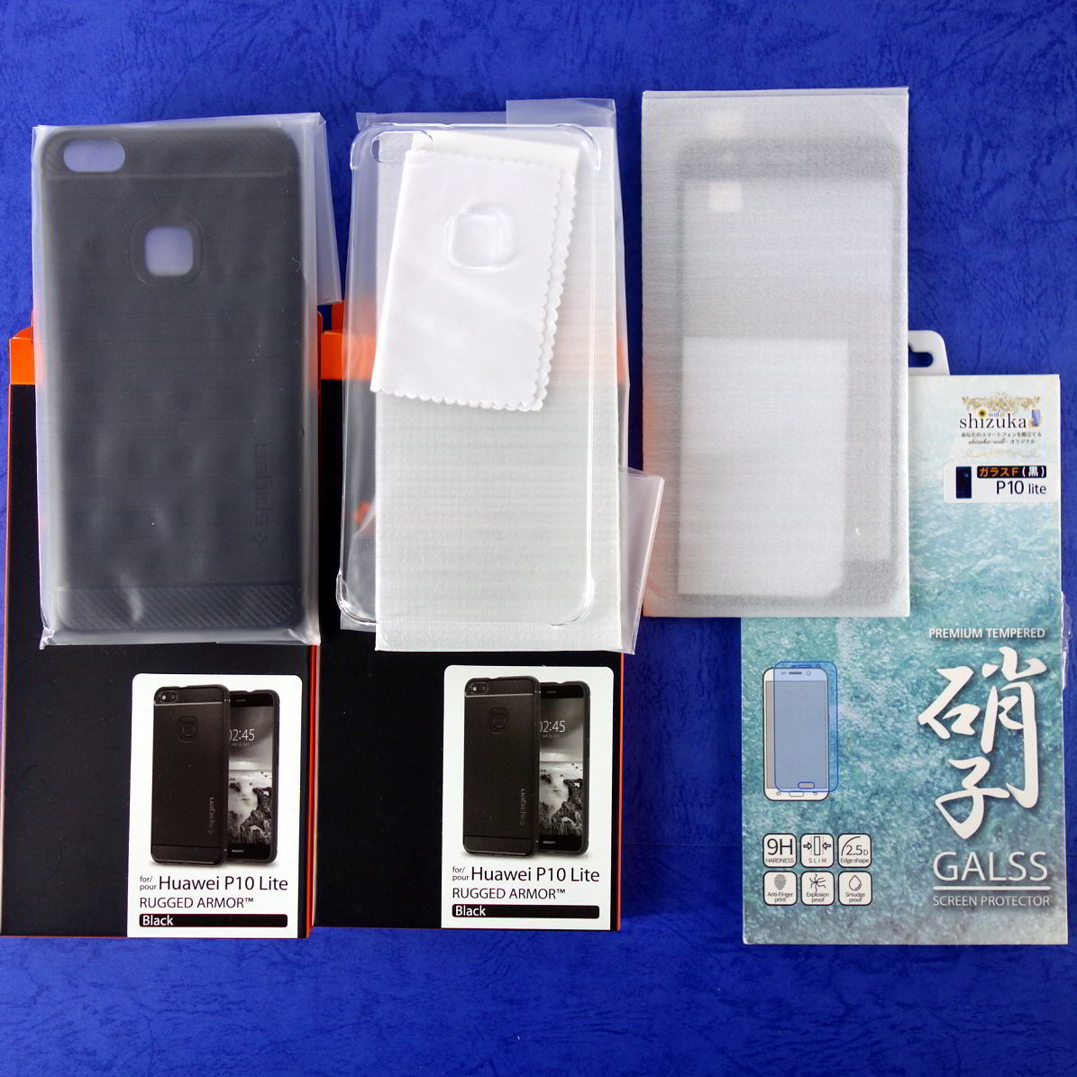 未使用スマホカバー　Huawei P１０ Lite用　ソフトタイプ・透明ハードタイプ・液晶ガラス　計３点_画像1