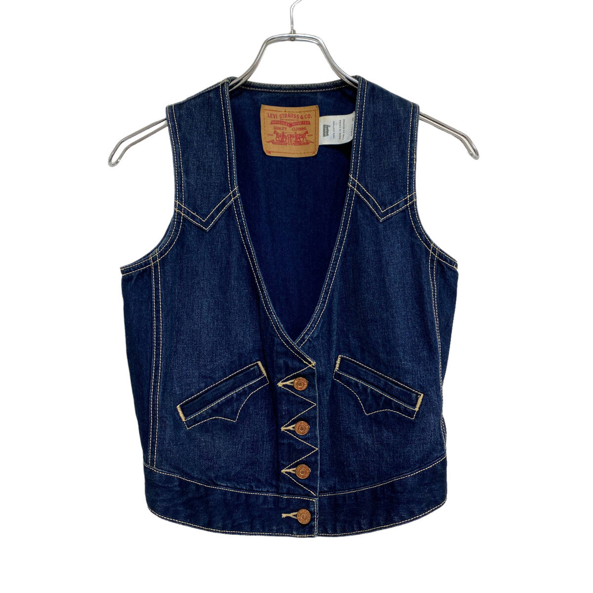 美品 Levi's リーバイス シンチバック デニム ベスト S ジュニア インディゴ キッズ 子供服 USA古着 24-0215_画像1