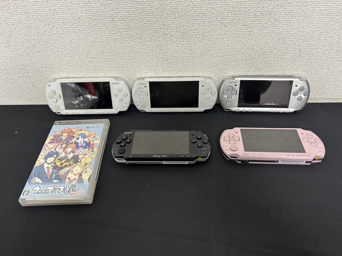 A1　PSP　まとめて　5台セット　PSP-3000×4台　PSP-1000×1台　ピンク　ブラック　シルバー　ホワイト　等　ゲーム機　ソフト付　現状品_画像1