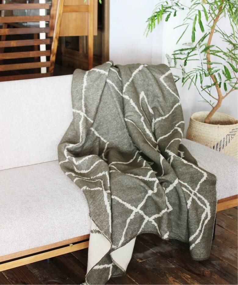 journal standard Furniture ジャーナルスタンダード ファニチャー Basshu woolen mills ウールブランケット バッシュ 約165×155cm 希少_画像1