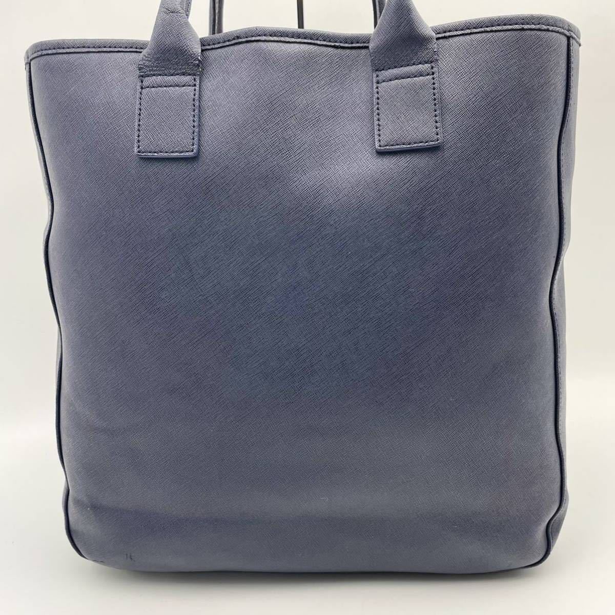 1円【入手困難品】paul smith ポールスミス トートバッグ ハンド レザー 本革 ダークネイビー 紺色 ボックス型 A4◎ 大容量 メンズ_画像3