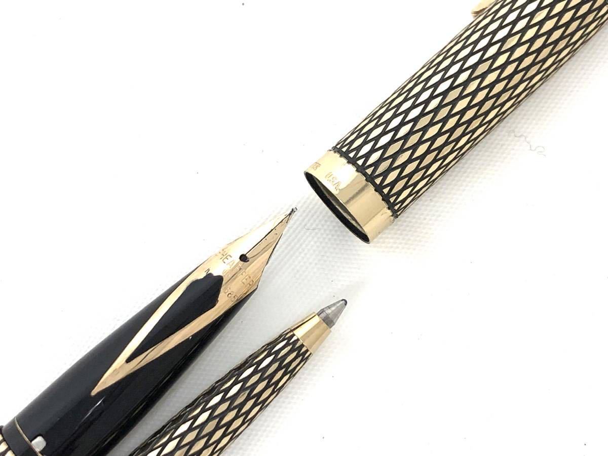 T01/100 SHEAFFER シェーファー 筆記用具セット 2点 万年筆 ボールペン14K 585 シルバー/ゴールド_画像3