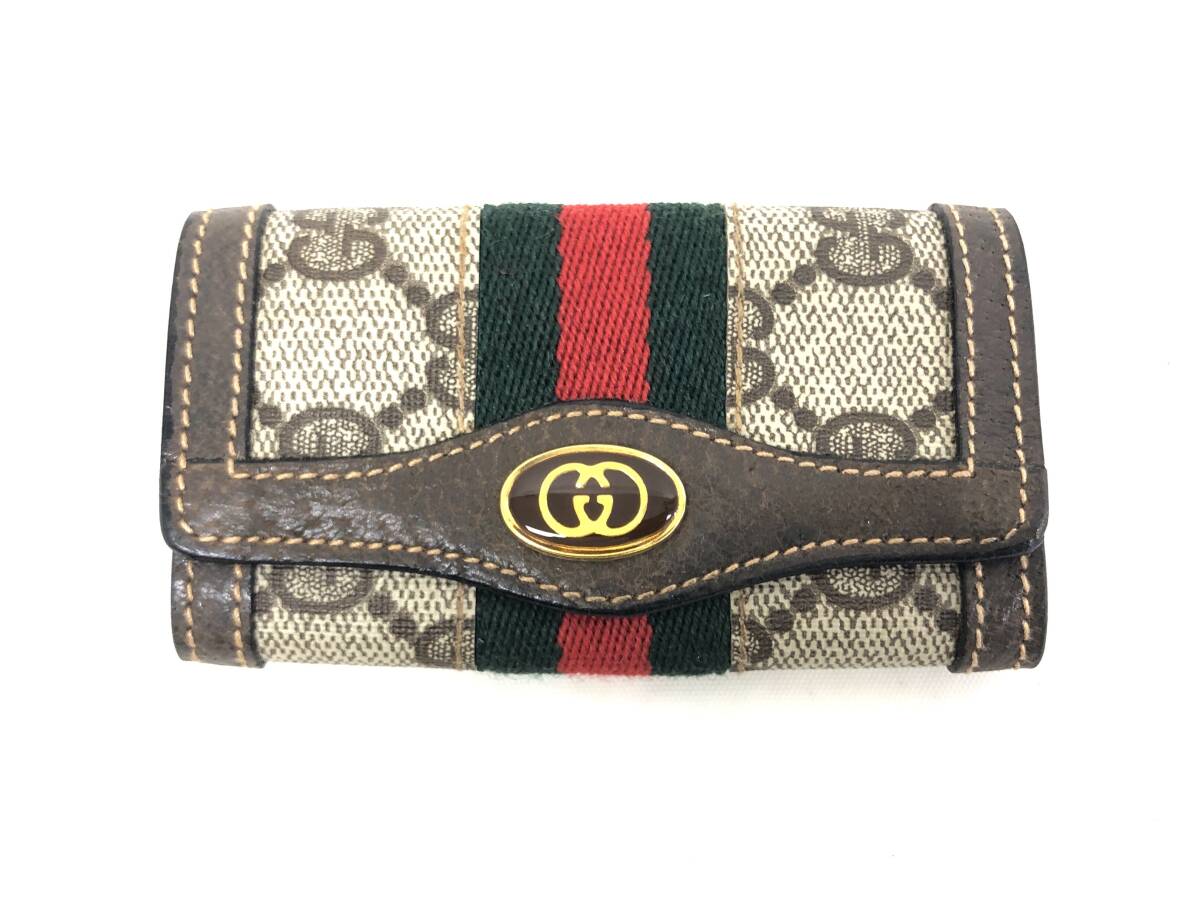 T02/150 GUCCI グッチ シェリーライン 6連キーケース ゴールド金具 ブラック/グリーン/レッド