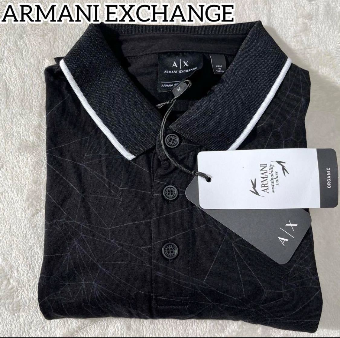 【新品】アルマーニエクスチェンジ　メンズ　Tシャツ　M ブラック　お洒落　黒　ARMANI EXCHANGE ポロシャツ 半袖