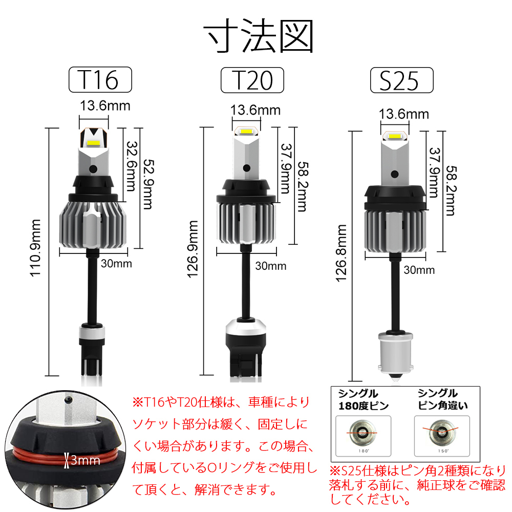 LEDバックランプ T15/T16兼用 DC12V 5000ルーメン 6000K ホワイト 無極性 2本セット 1年保証_画像9