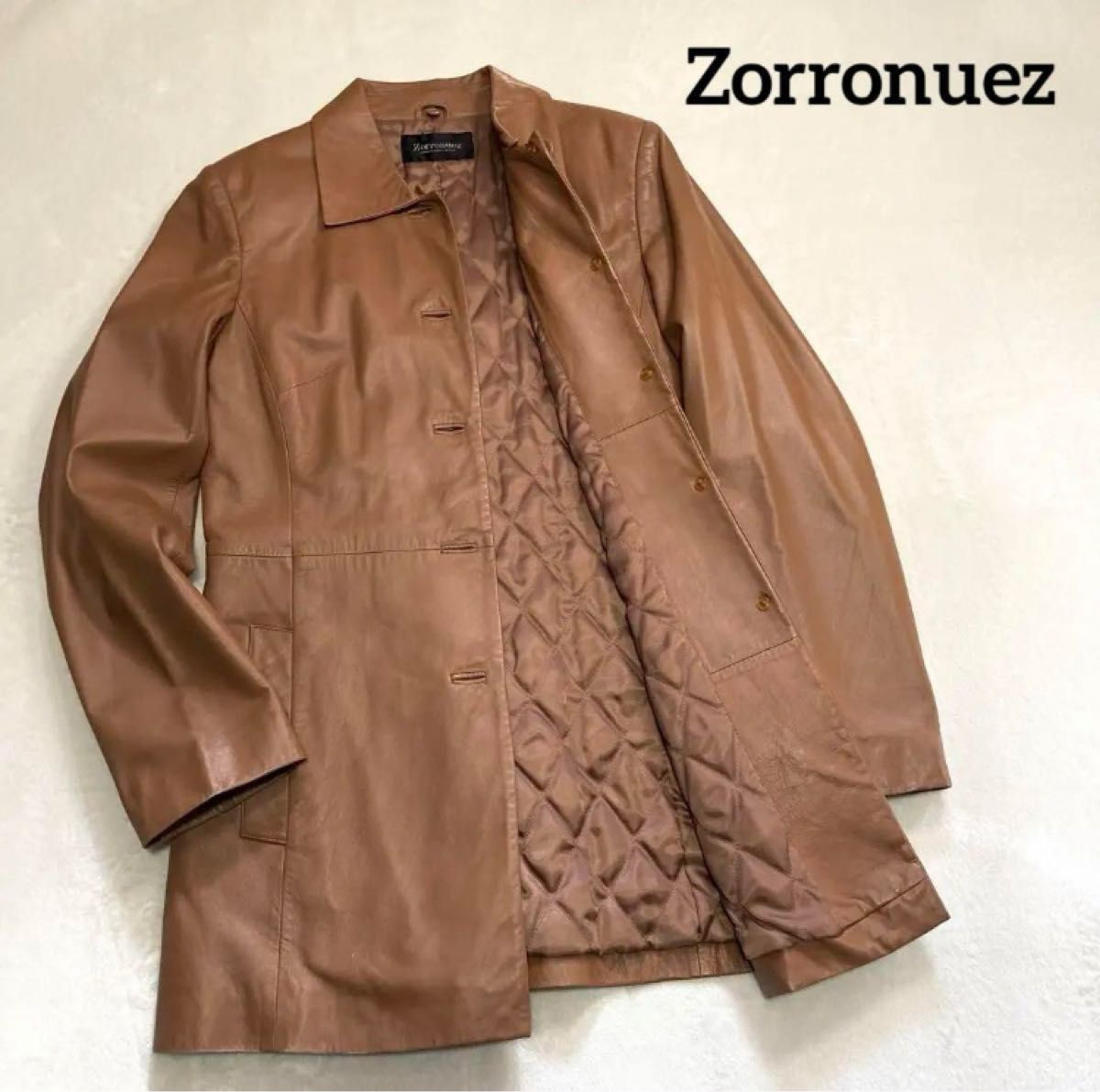 Zorronuez　ジャケット　羊革　キルティング　ステンカラー　ラムレザー　  コート　キャメル　ブラウン