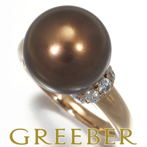 ー品販売 真珠 ショコラパール 12.1mm GENJ K18PG リング 0.40ct ダイヤ 黒蝶(くろちょう)真珠
