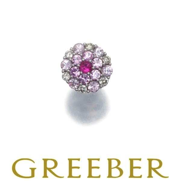 安価 QVC ペンダントトップ 大幅値下げ品 BLJ/GENJ 保 K18WG フラワー パヴェ 0.10ct ダイヤ 0.38ct サファイア ルビー ルビー
