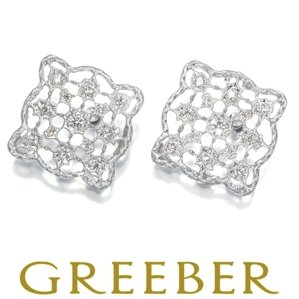 ー品販売 ダイヤ 0.35ct 透かし ピアス K18WG GENJ 大幅値下げ品 ホワイトゴールド台