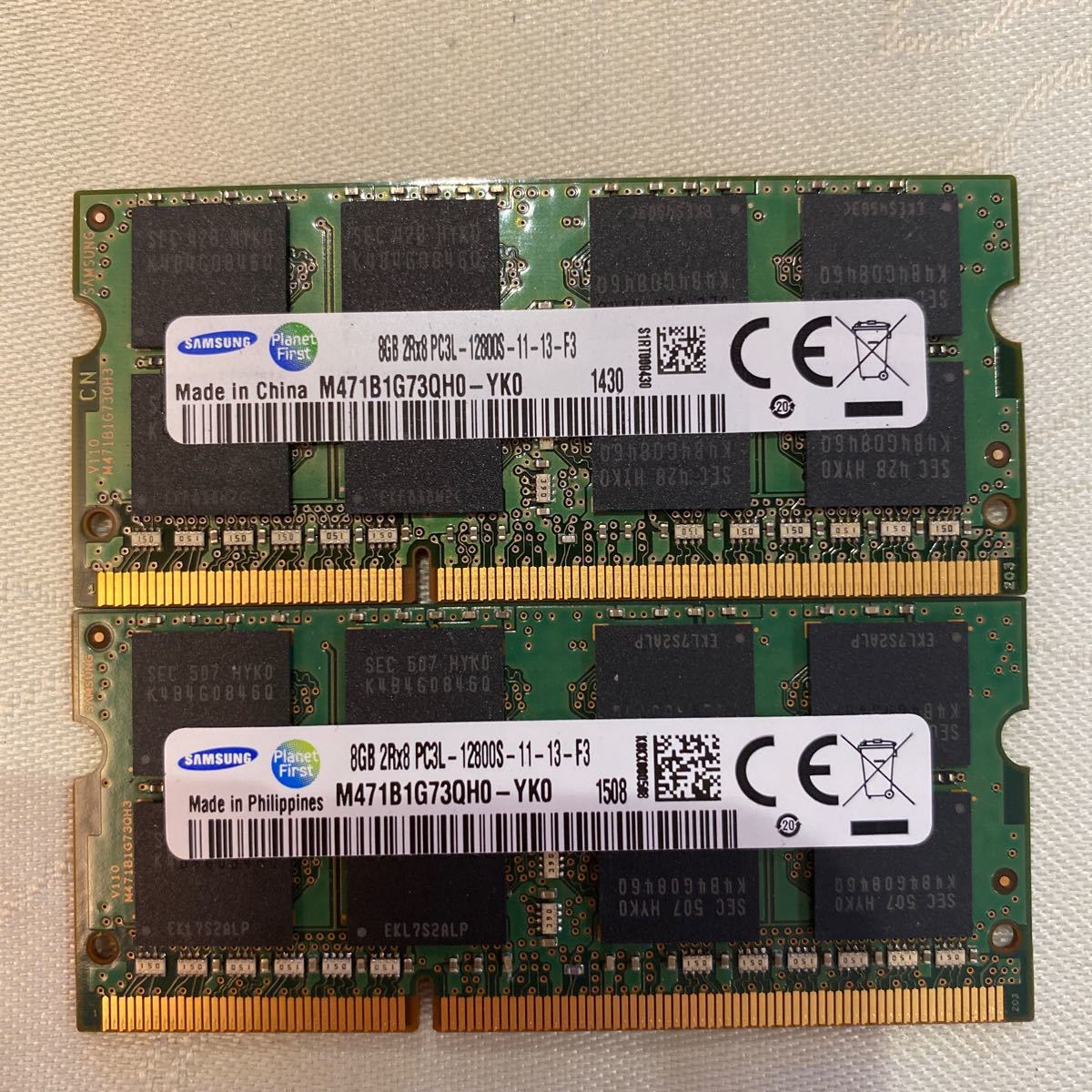 SAMSUNG DDR3L 1600 2Rx8 PC3L 12800S 8GBX2枚セット(16GB)_画像1