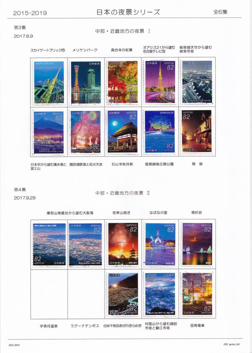 58 使用済切手整理用 リーフ（台紙）「日本の夜景シリーズ」３Ｐ 全６集の画像2