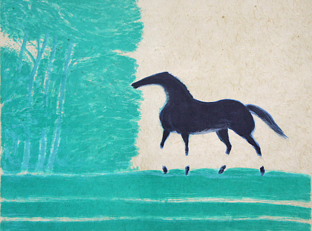 ■①ブラジリエ 【アイルランドの馬】 和紙刷り リトグラフ 直筆サイン エディション有り 古径額シール