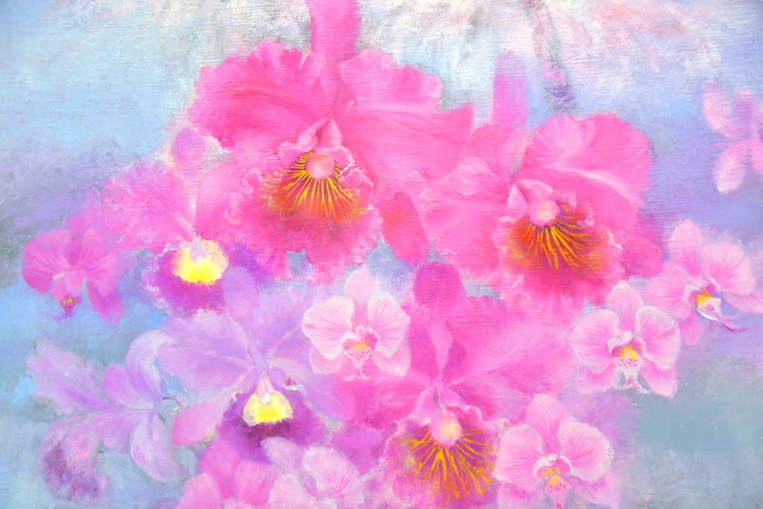 732 （真筆）磯部晶子 「桜下蘭」 油彩 ● 油絵 絵画 額装 アート 美術_画像5