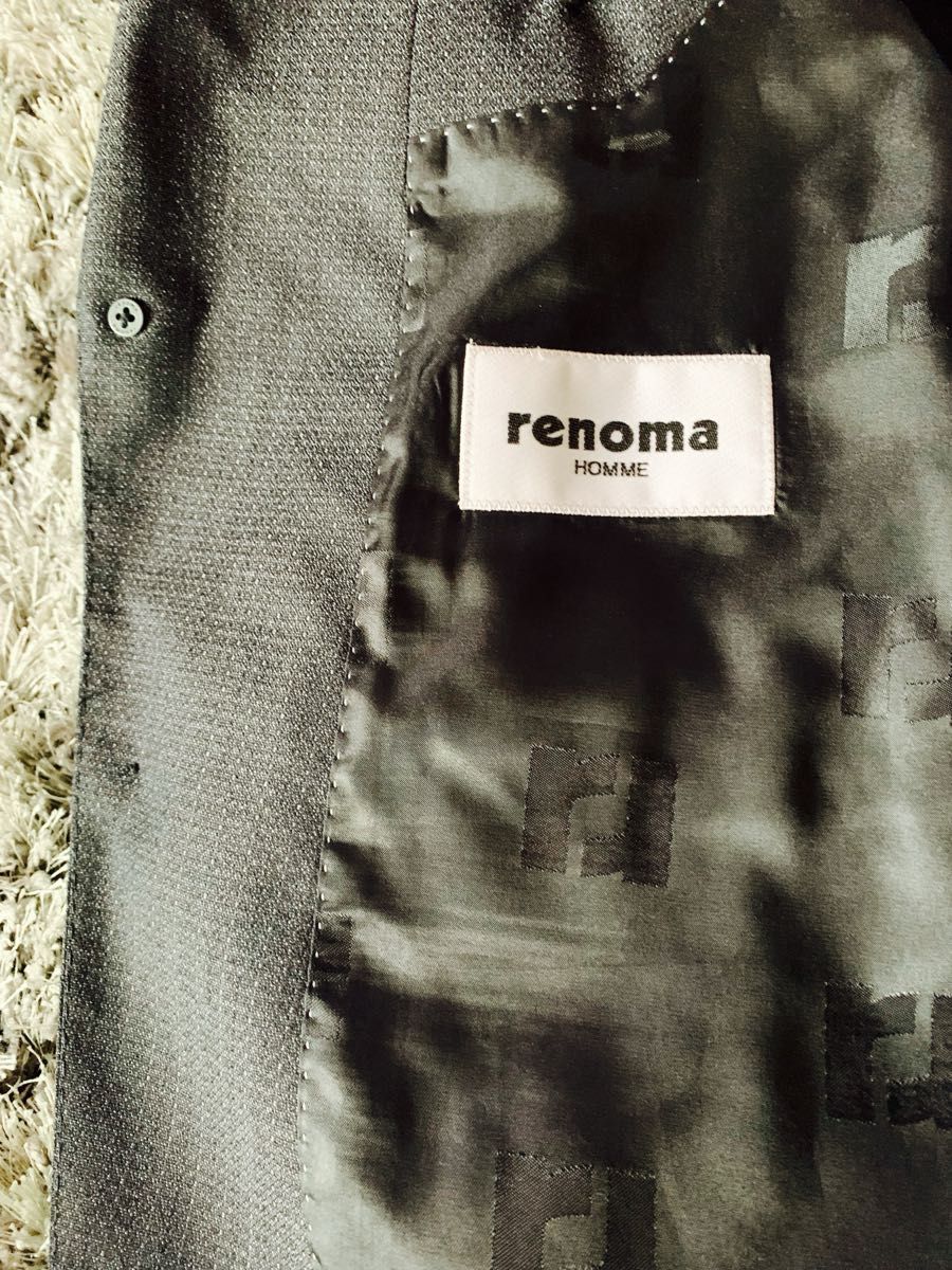 【renoma】レノマ　3ピースセットアップスーツ　チャコールグレー　 ダブルジレ　ブランドスーツ　光沢感　ビジネス　フォーマル　