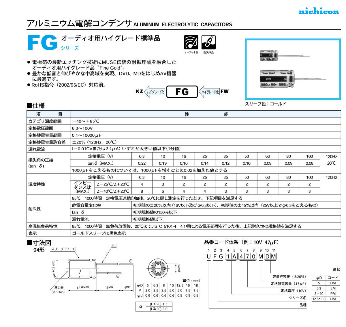 (10) ニチコン FG ファインゴールド 1μF 50V 85℃ nichicon FG Fine Gold オーディオ用 電解コンデンサー 10個 新品未使用_画像7