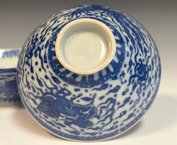 *青**【SALE】【即決】古伊万里/印判麒麟に鳳凰文ご飯茶碗/2客/明治時代（夫婦茶碗一対セット蓋物飯碗生活骨董食器古美術K430_画像8