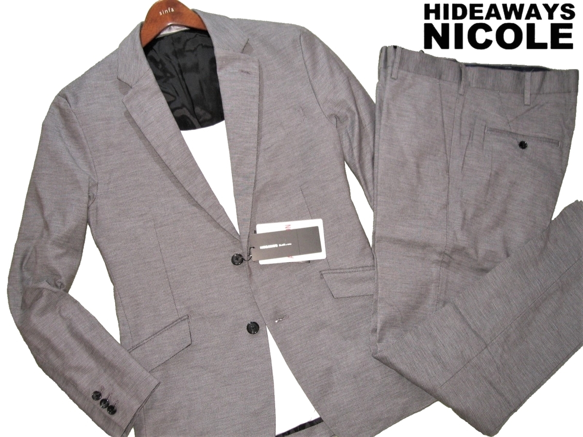 新品 46 M 定4.5万▼ ニコル HIDEAWAYS BLACK by NICOLE ベスト テーラードジャケット パンツ 3点セット スーツ グレー ライトグレー MENS