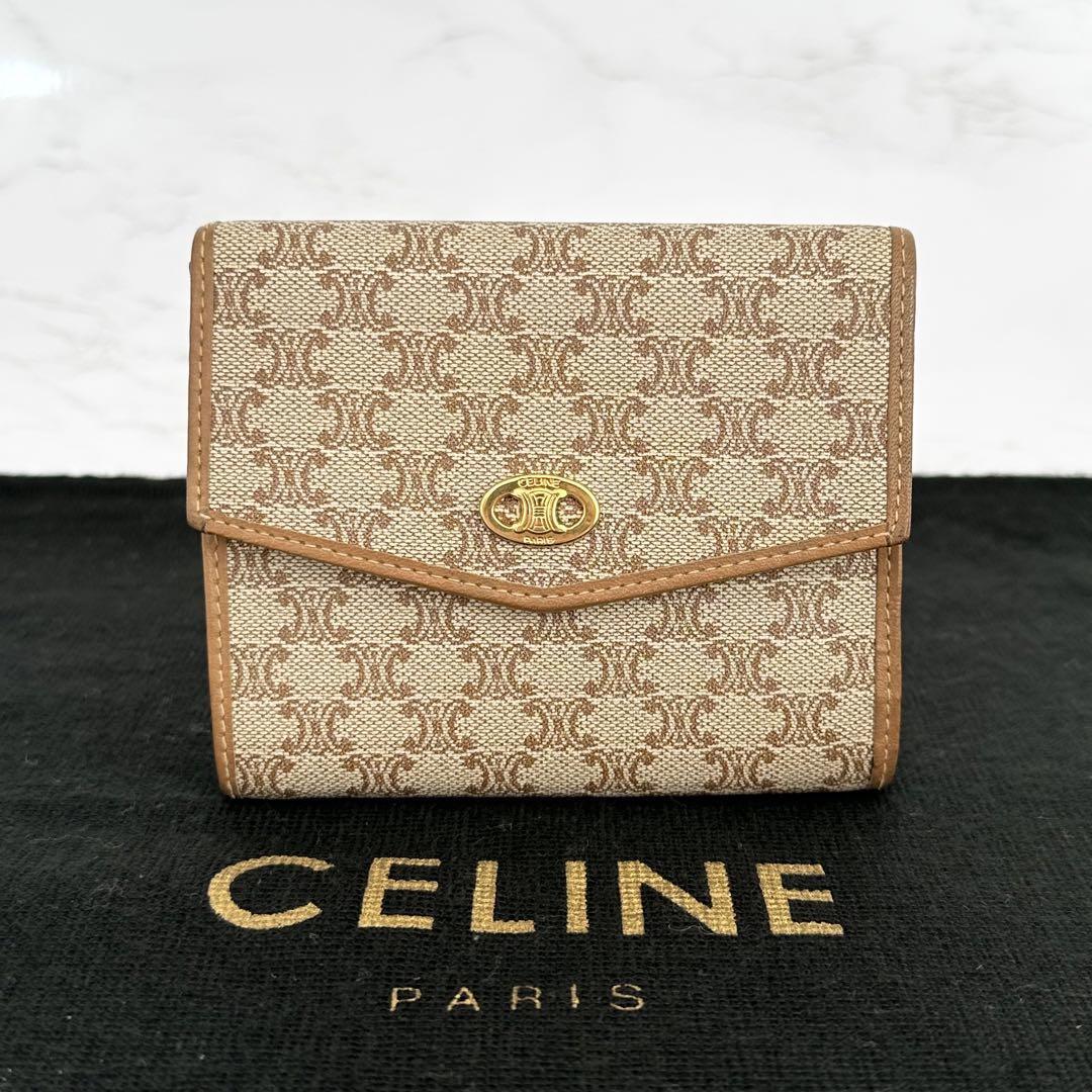 セリーヌ CELINE 二つ折り財布 マカダム トリオンフ ブラウン　6-30184