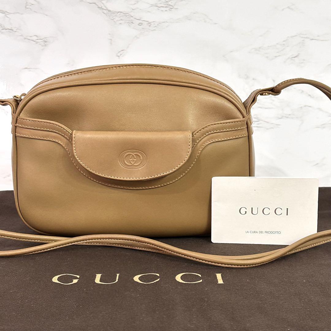 グッチ GUCCI ショルダーバッグ レザー GGロゴ ベージュ　3-22098