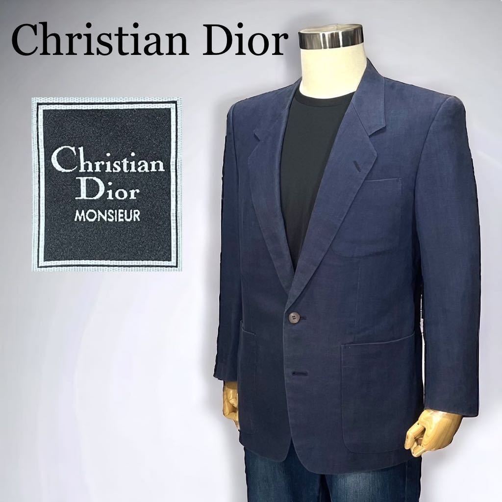 Christian Dior クリスチャンディオール テーラードジャケット ネイビー 麻 _画像1