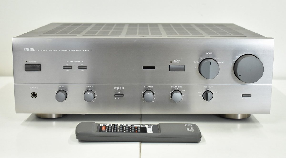 竜B426◆動作品 YAMAHA ヤマハ AX-570 プリメインアンプ シルバー リモコン付き オーディオ機器_画像1