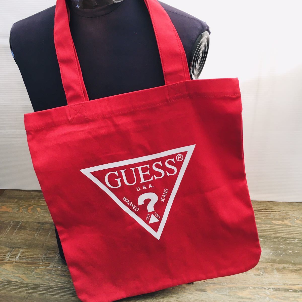 タグ付き未使用　ゲス　GUESS コットン　トートバッグ　レッド_画像2