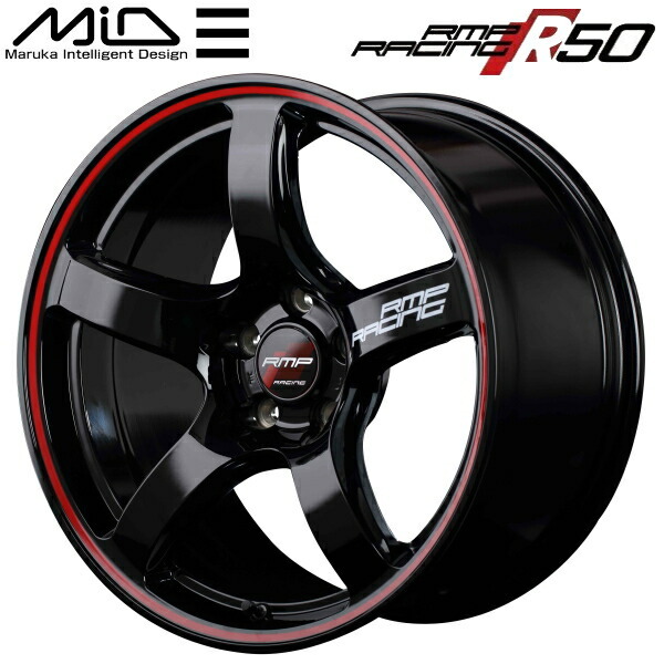 MID RMP RACING R50 ホイール1本 ブラック/リムレッドライン 8.0J-18インチ 5穴/PCD100 インセット+45_画像1