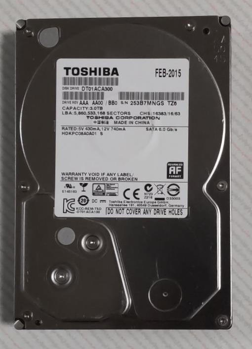 DIGA 3TB増量修理交換用HDD DMR-BRT,BWT,BZT各品番用（未使用、0時間、正常）_画像1