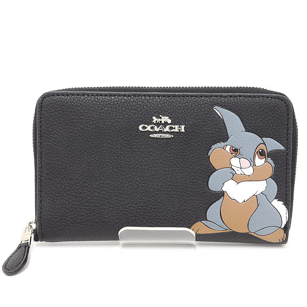 コーチ DISNEY X COACH ミディアム ジップアラウンド ウォレット とんすけ ブラック Sランク 【中古】