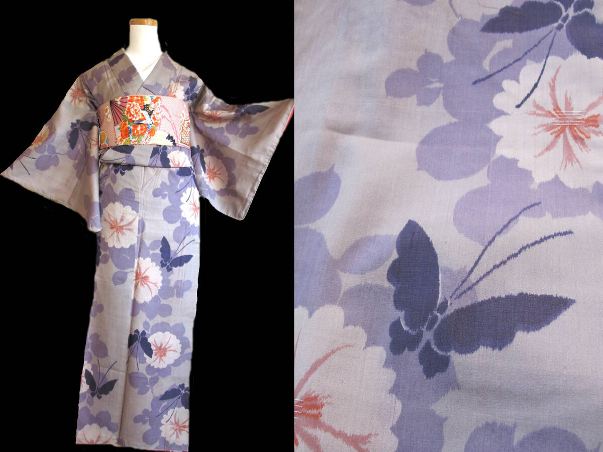  butterfly .. double cherry blossom antique .... silk crepe . kimono 