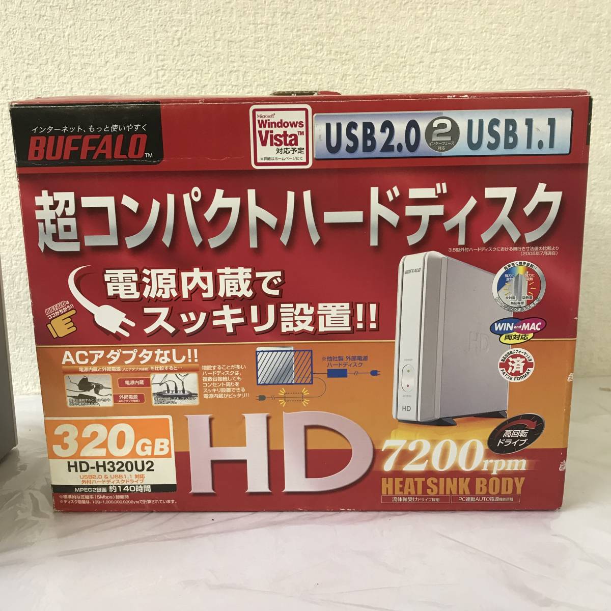 BUFFALO HD-H320U2 / USB2.0/USB1.1対応ハードディスク HD-HU2シリーズ 320GB / HDD ハードディスクドライブ 長期保管品_画像4