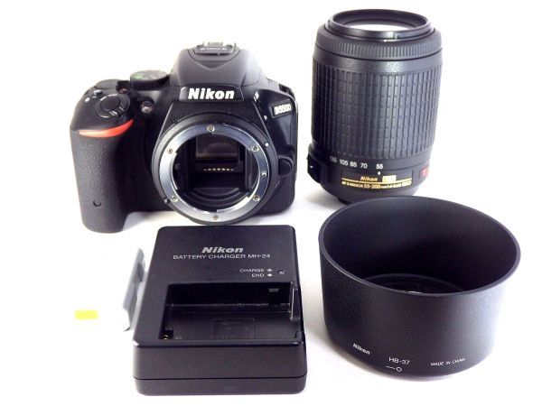送料無料! Nikon D5500 ブラック ボディ + AF-S 55-200mm f4-5.6 G レンズ セット シャッター21,302回 美品 動作OK ニコン 一眼レフ カメラ_画像1